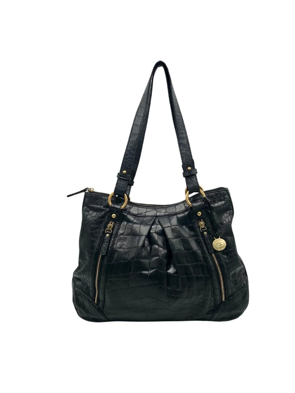 Brahmin Black Selma Croc Embossed Leather Shoulder Bag